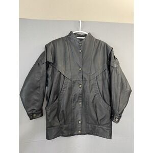 Vintage Worthington Black Leather Jacket Womens Small Batman Royal Bomber Kimono